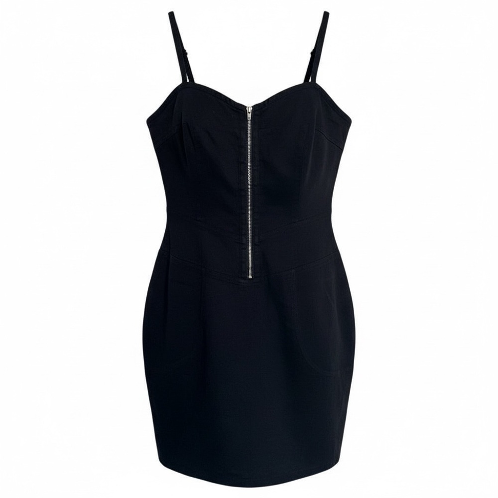Theory Black Linen Blend Mini Dress Size 2 Half Zip Cocktail Party LBD